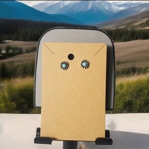 Handmade Silver Turquoise Small Circle Stud Silver Accent Earrings